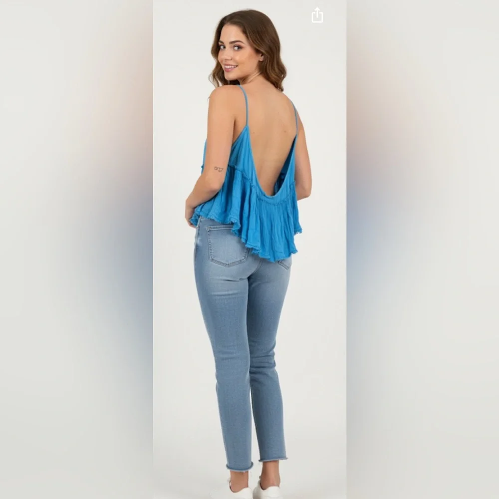Free People Blue Blackless Halter Top
